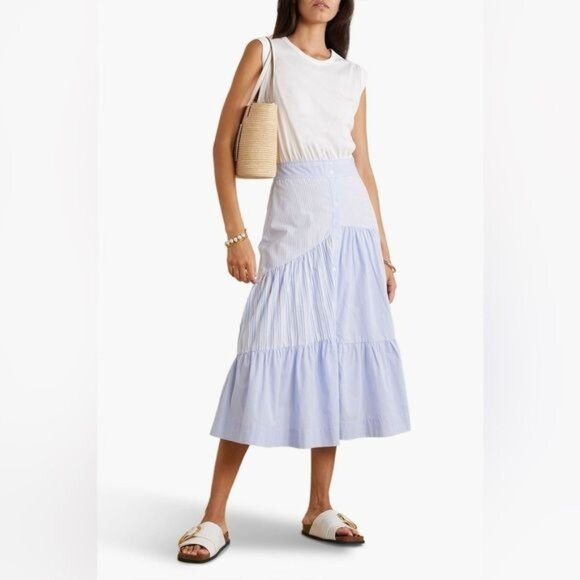 Veronica Beard Tilney Striped Jersey Paneled Cotton Poplin Midi Dress Large NWT - Picture 1 of 14